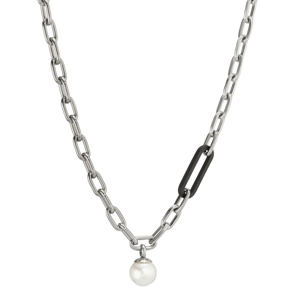 Collier Elegantes Damen-Collier aus hochwertigem Edelstahl mit einem markanten Carbon-Element und einer edlen Muschelperle als Anhänger. Die Kombination aus modernem Metall und natürlicher Perle verleiht dem Schmuckstück zeitlose Eleganz und einen besonderen Stil. Ideal für jeden Anlass.