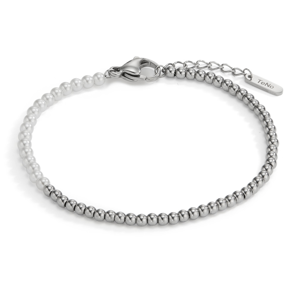 Armband Elegantes Damenarmband aus hochwertigem Edelstahl, verziert mit zarten Muschelperlen. Die Kombination aus glänzendem Metall und sanftem Perlschimmer sorgt für einen stilvollen Look. Verstellbare Länge und sicherer Karabinerverschluss machen es zum perfekten Accessoire für jeden Anlass.