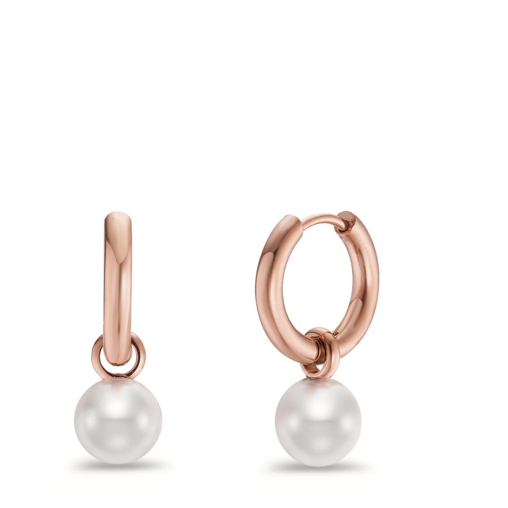 Creolen mit Einhänger Elegante Damen-Creolen aus hochwertigem Edelstahl mit feinem Roségold-Finish. Jede Creole ist mit einer weißen Muschelperle als Einhänger verziert, die dem Schmuckstück einen klassischen und zeitlosen Charme verleiht. Perfekt für jeden Anlass, stilvoll und langlebig.