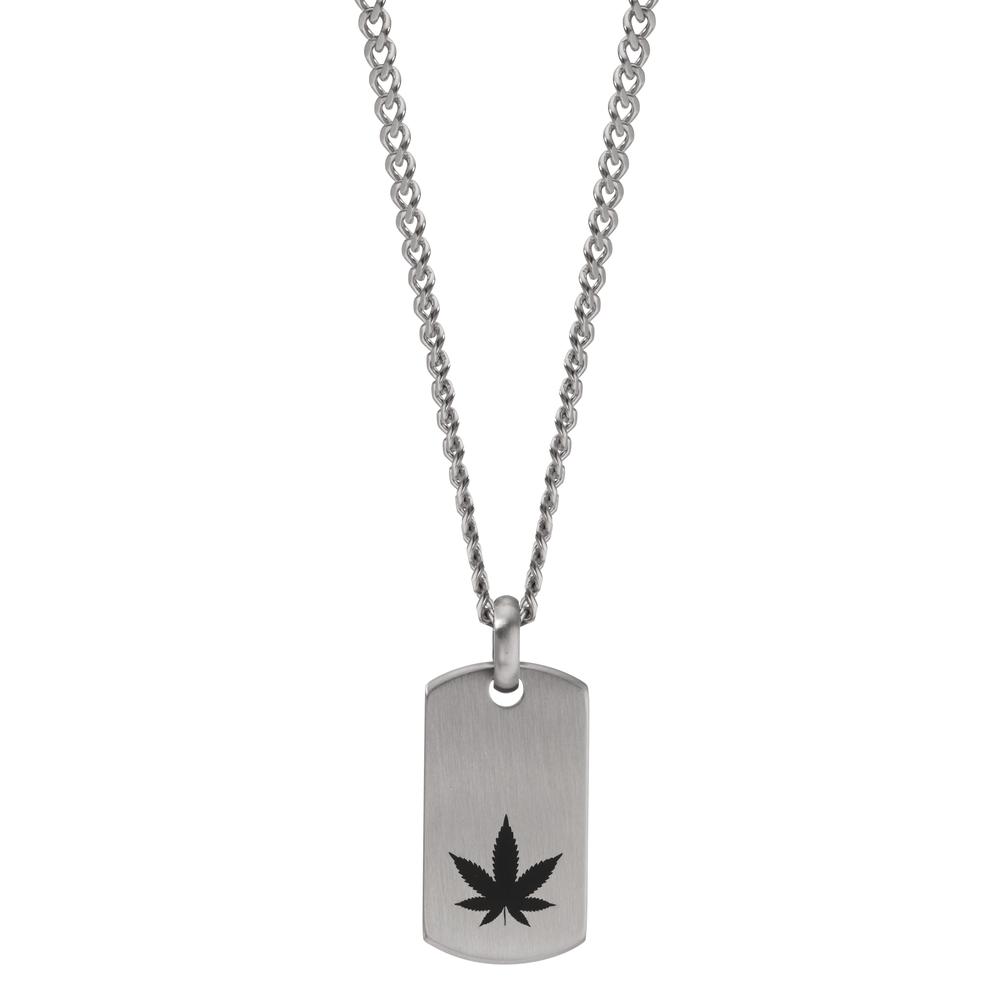 Halskette mit Anhänger Robuste Herren-Halskette aus Edelstahl mit Anhänger im Dog-Tag-Stil. Der Anhänger ist mit einem prägnanten Cannabisblatt-Motiv graviert und verleiht dem Schmuckstück einen modernen, urbanen Look. Ideal für Männer, die ein schlichtes Statement setzen möchten. 597013,596563