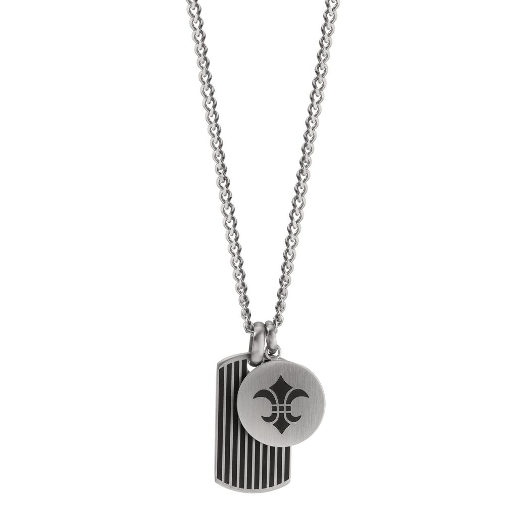 Halskette mit Anhänger Stilvolle Herren-Halskette aus robustem Edelstahl mit zwei Anhängern: Einem länglichen Dog-Tag mit schwarzen Streifen und einem runden Anhänger mit Lilien-Motiv. Zeitloses Design, das jedem Outfit maskuline Eleganz verleiht. Perfekt für jeden Tag oder besondere Anlässe. 597009,596563,597019