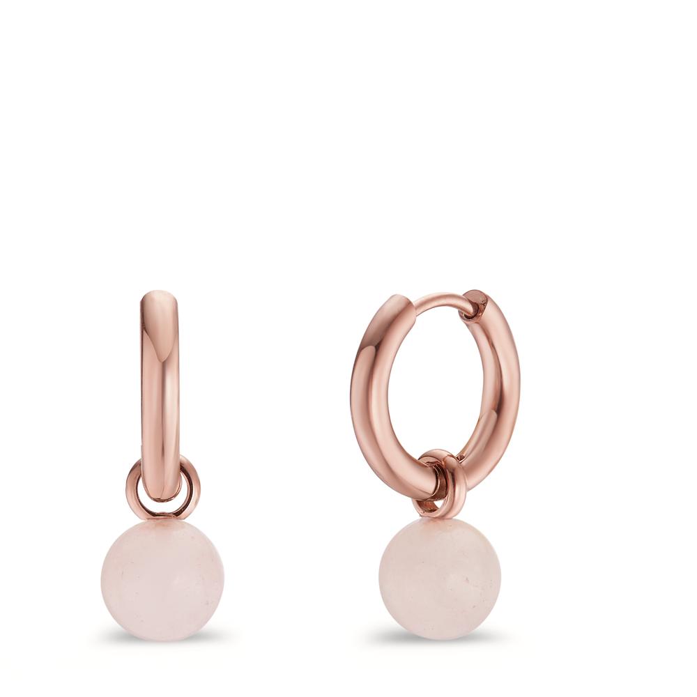 Creolen mit Einhänger Elegante Damen-Creolen aus rosévergoldetem Edelstahl mit zartem Rosenquarz-Einhänger. Die harmonische Kombination aus edlem Metall und dem sanften Rosaton des Steins verleiht jedem Look eine feminine Note. Perfekt für Alltag und besondere Anlässe.