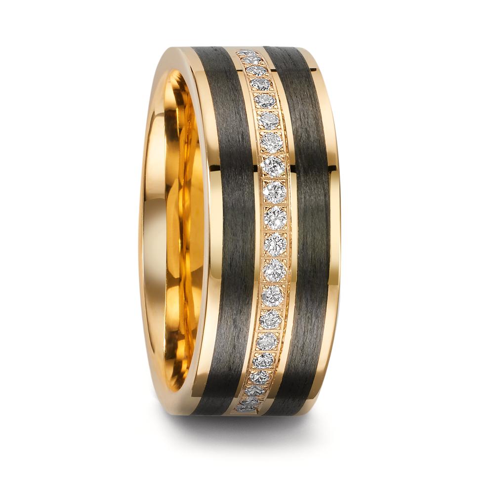 Partnerring Eleganter Damen-Partnerring aus 750er Gelbgold mit edlem Carbon-Inlay. Die funkelnden Diamanten in der Mitte verleihen diesem Ring einen zeitlosen und luxuriösen Charakter. Perfekt als Symbol für Liebe und Verbundenheit – modern, stilvoll und einzigartig. 50001/000/023/7057