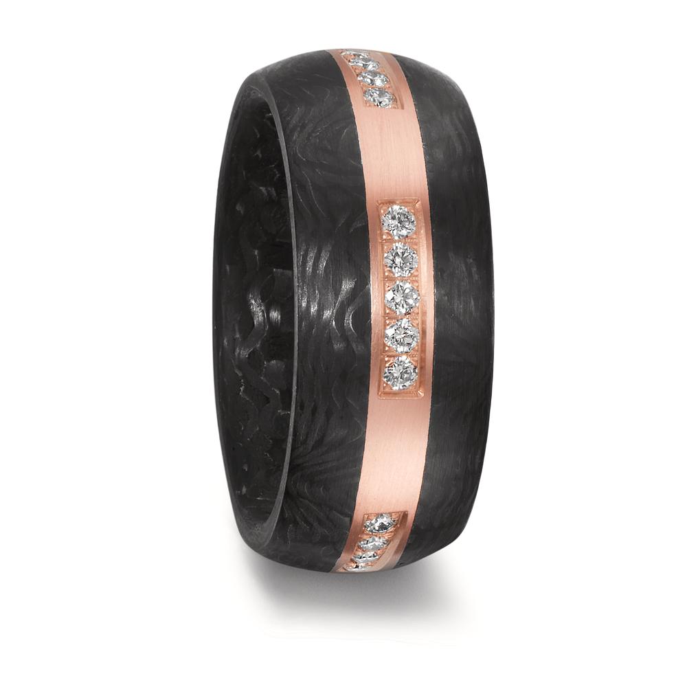 Partnerring Eleganter Damen-Partnerring aus edlem Carbon mit einem Mittelsteg aus 750er Rotgold. Verziert mit funkelnden Diamanten, vereint dieser Ring moderne Leichtigkeit und zeitlose Eleganz – perfekt für besondere Momente und als Symbol der Verbundenheit. 50002/001/050/N759