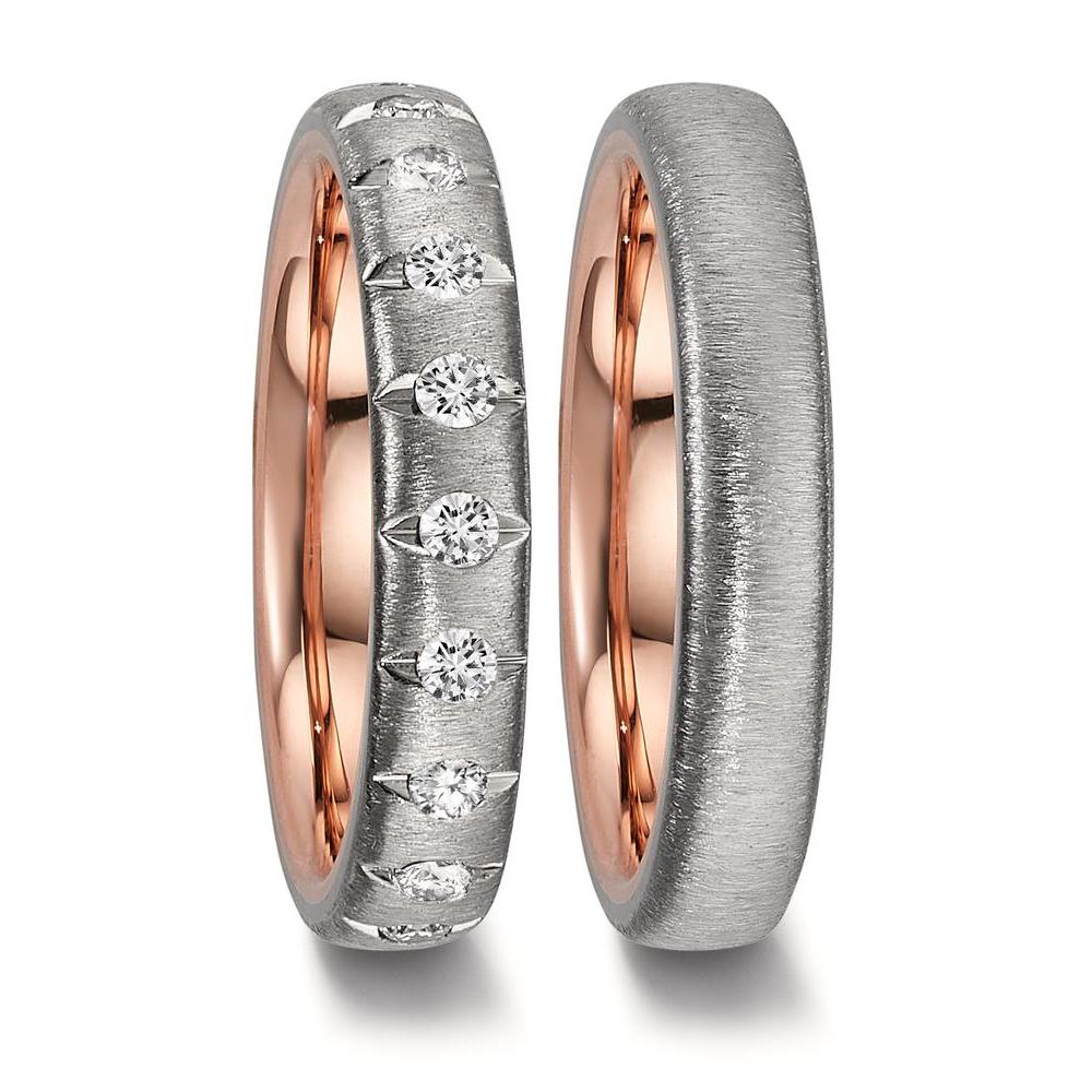 Partnerring Eleganter Damen-Partnerring aus hochwertigem 750 Rotgold mit Zirkonium-Oberfläche. Verziert mit funkelnden Diamanten, vereint er stilvolle Raffinesse und zeitlose Schönheit – ein perfektes Symbol für Ihre besondere Verbindung. 50006/008/030/7W25