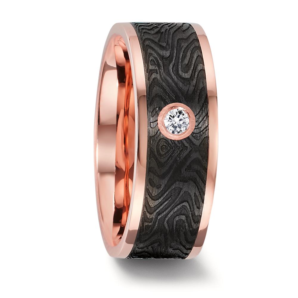 Partnerring Eleganter Damen-Partnerring aus 750er Rotgold mit einem markanten Carbon-Inlay. Veredelt wird der Ring durch einen funkelnden Diamanten, der in eine Rotgoldfassung eingefasst ist. Stilvoll kombiniert er moderne Materialien mit zeitloser Eleganz. 50016/000/005/7059